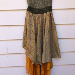 Silk smocked strapless dress